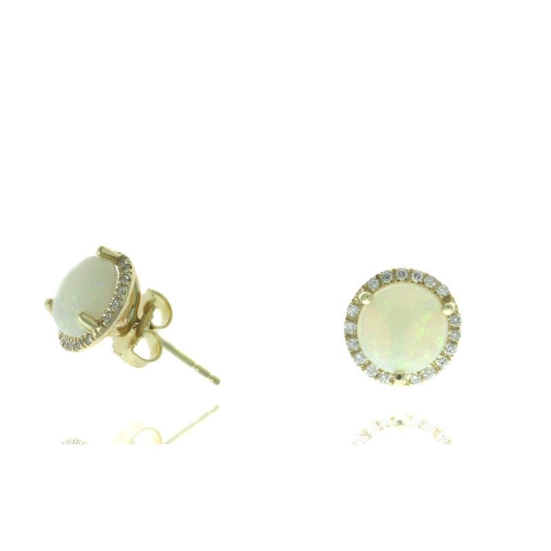 14 Karat Yellow Gold Diamond And Opal Stud Earrings