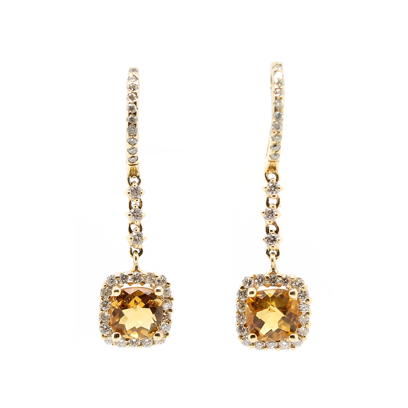 14 Karat Yellow Gold Citrine And Diamond Dangle Earrings