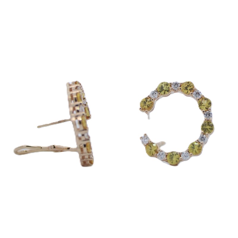 Diamond And Round Yellow Sapphire Earrings