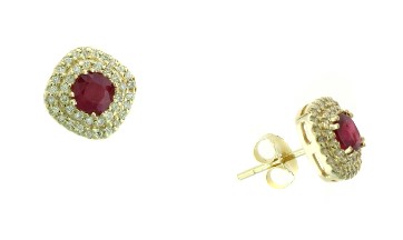 14 Karat Yellow Gold Ruby And Diamond Stud Earrings
