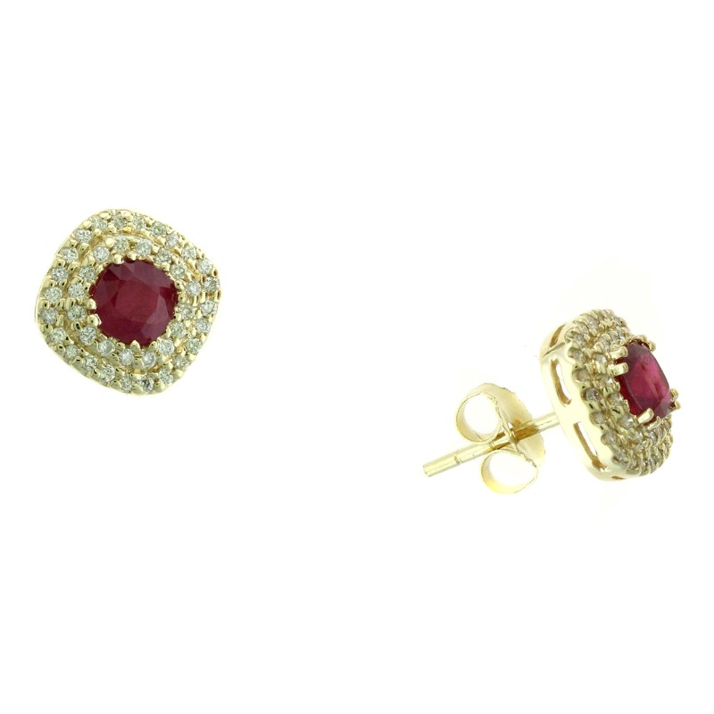 14 Karat Yellow Gold Ruby And Diamond Stud Earrings