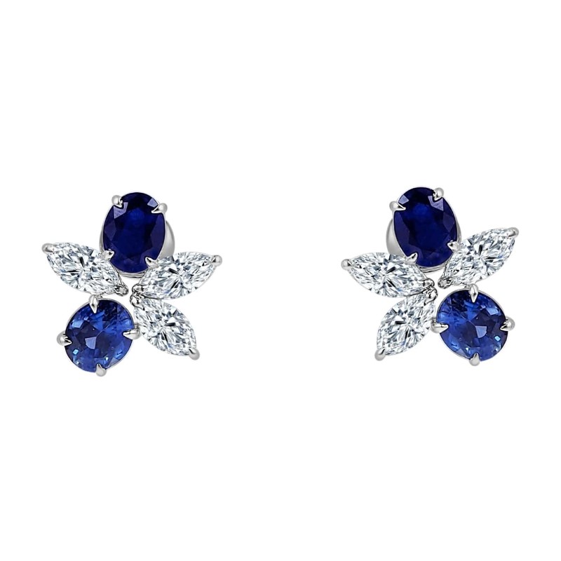 18 Karat White Gold Blue Sapphire And Diamond Stud Earrings