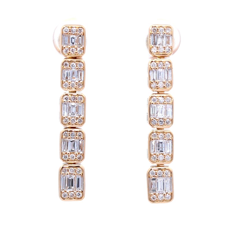18 Karat Yellow Gold Diamond Dangle Earrings