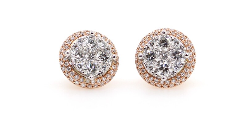 14 Karat Rose Gold Diamond Cluster Earrings