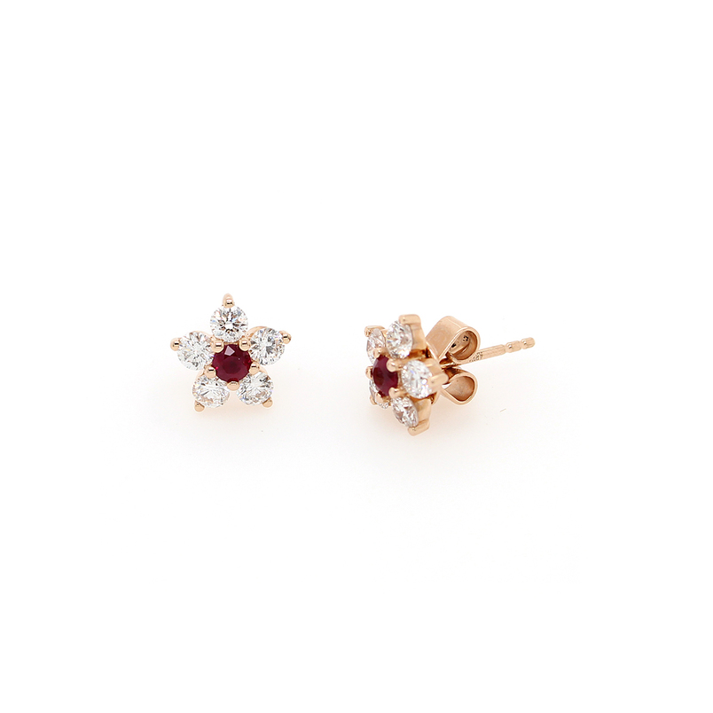14 Karat Rose Gold Diamond Ruby Earrings