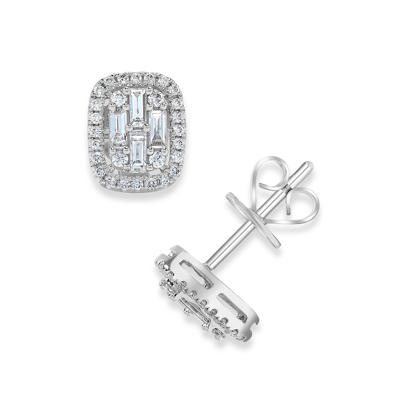 Baguette Cut Diamond Cluster Halo Studs