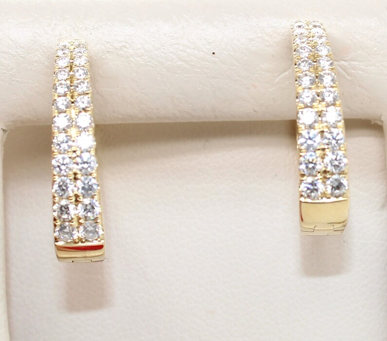 14 Karat Yellow Gold Diamond Hinged Hoop Earrings