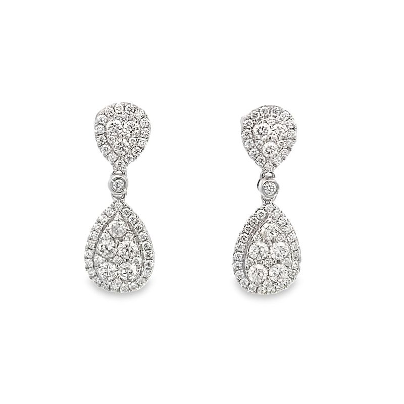 14 Karat White Gold Diamond Cluster Dangle Earrings
