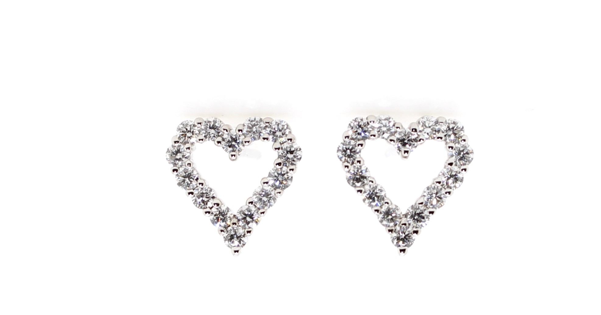 14 Karat White Gold Cut Out Heart Diamond Earrings With Post And Friction Backs