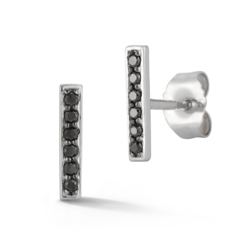 Black Diamond Bar Stud Earrings