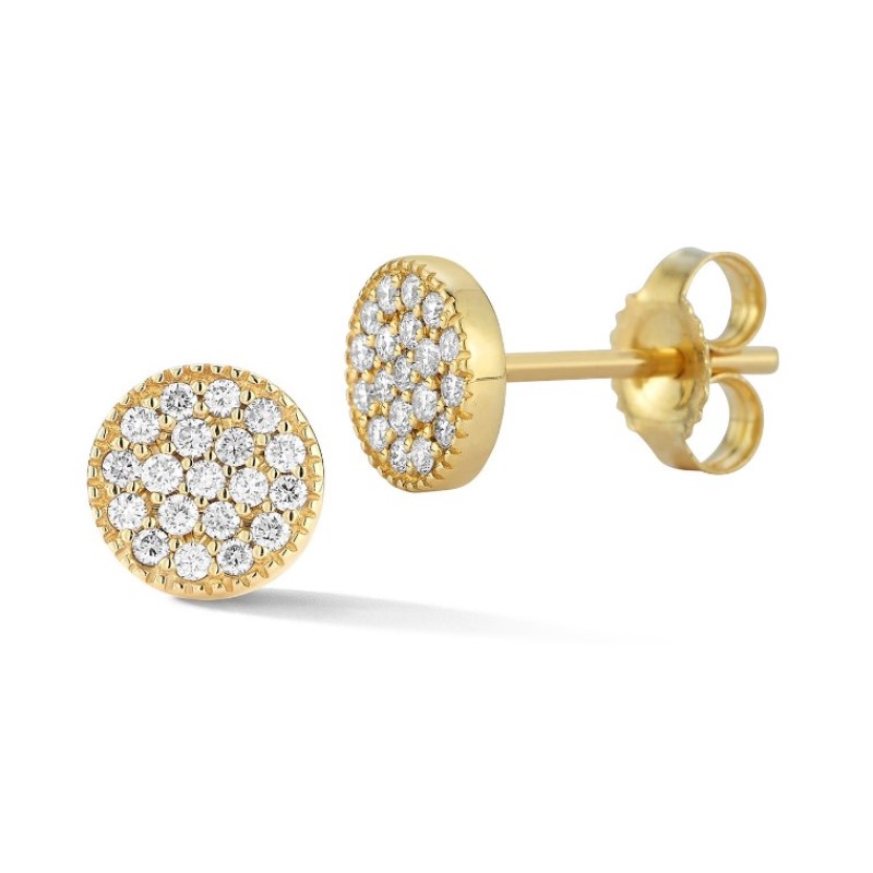 Pave Diamond Disc With Beaded Border Stud Earrings
