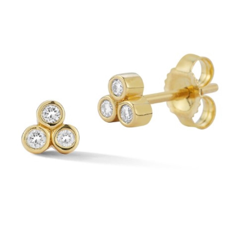 3 Diamond Cluster Bezel Set Studs