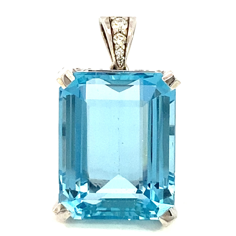 Estate 14 Karat White Gold Aquamarine And Diamond Pendant