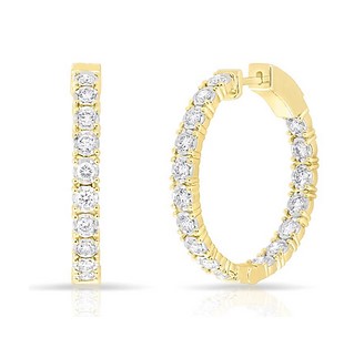 14 Karat Yellow Gold Diamond Inside Out Hinged Hoop Earrings