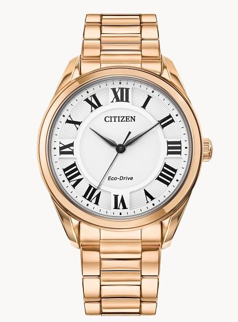 Citizen Corso Rose Gold Tone 35mm Case  White Roman Dail   Polished Bezel And Mineral  Crystal