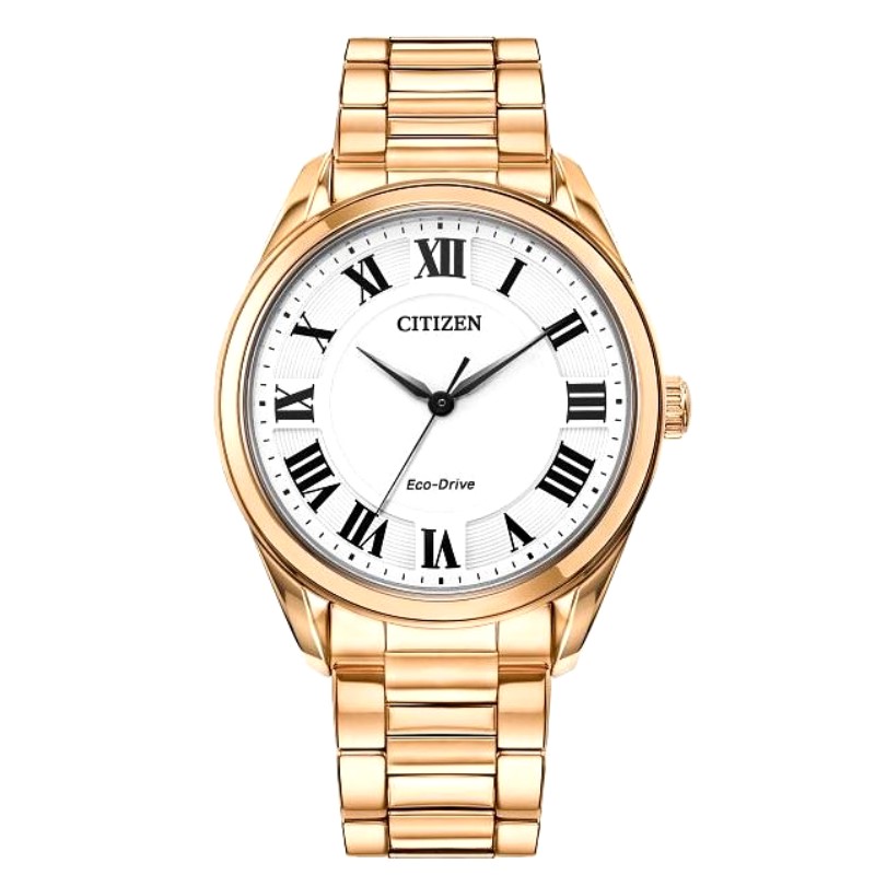 Citizen Corso Rose Gold Tone 35mm Case  White Roman Dail   Polished Bezel And Mineral  Crystal