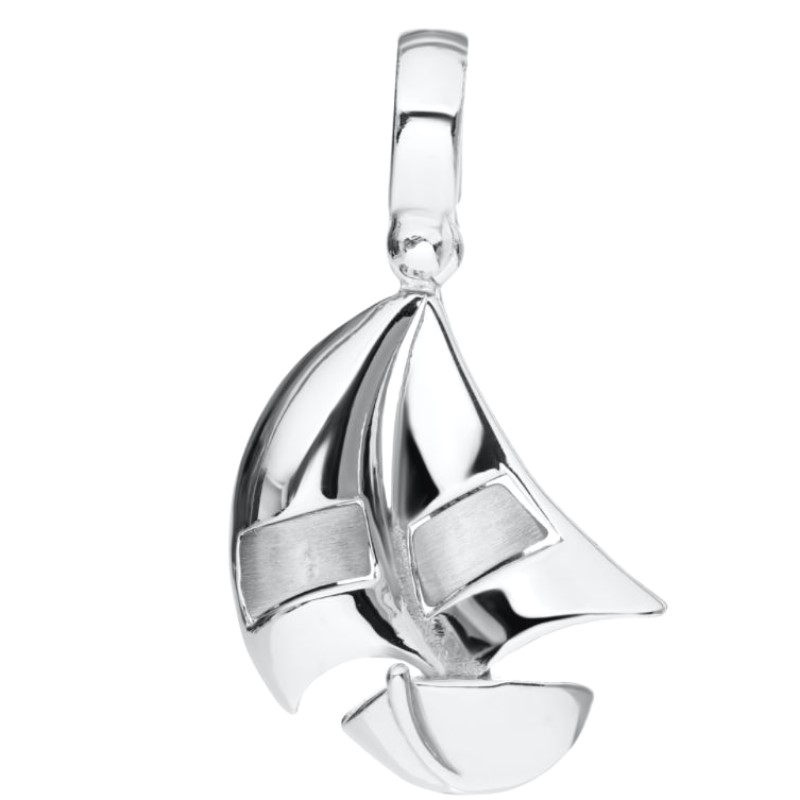 Sterling Silver Sailboat Pendant Necklace On An 18 Inch Rolo Chain.