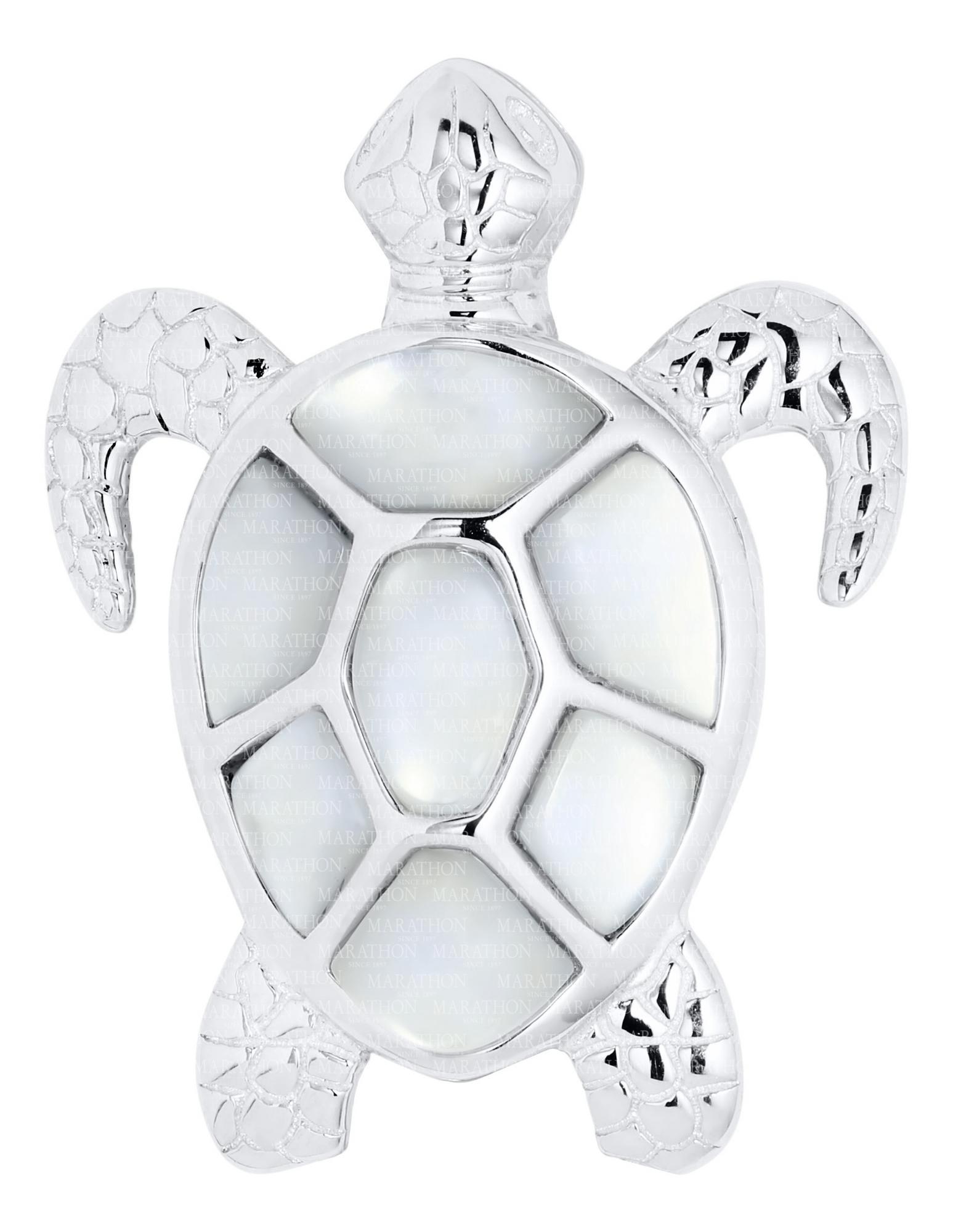 Sterling Silver Sea Turtle Pendant White Mother Of Pearl With 18 Inch Chain
