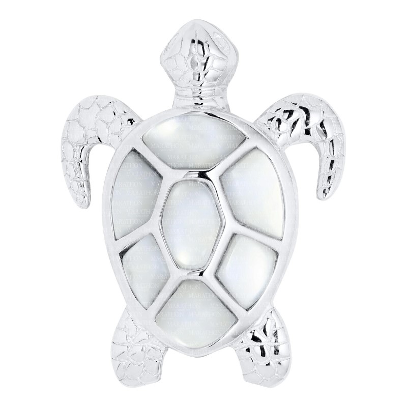 Sterling Silver Sea Turtle Pendant White Mother Of Pearl With 18 Inch Chain