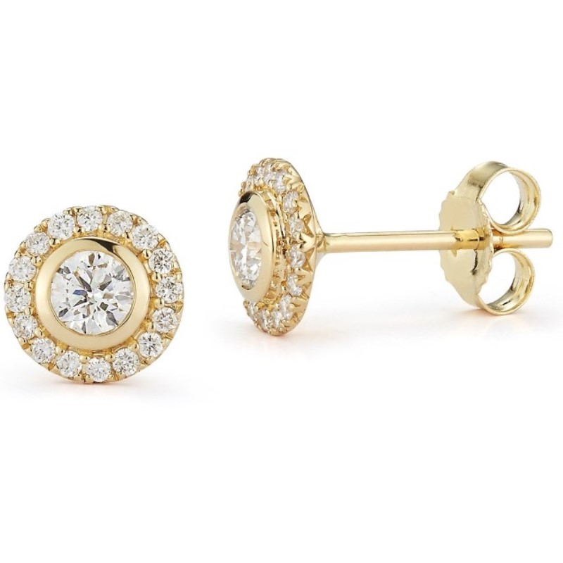 Halo Bezel Diamond Stud Earrings