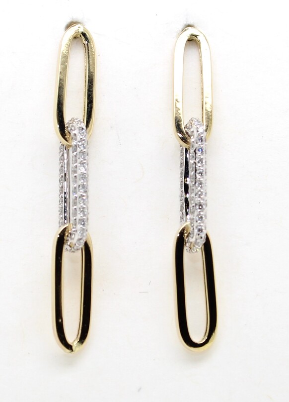 14 Karat Yellow Gold Paperclip Drop Earrings With Diamonds