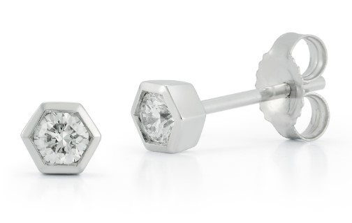 14 Karat White Gold Hexagon Diamond Stud Earrings