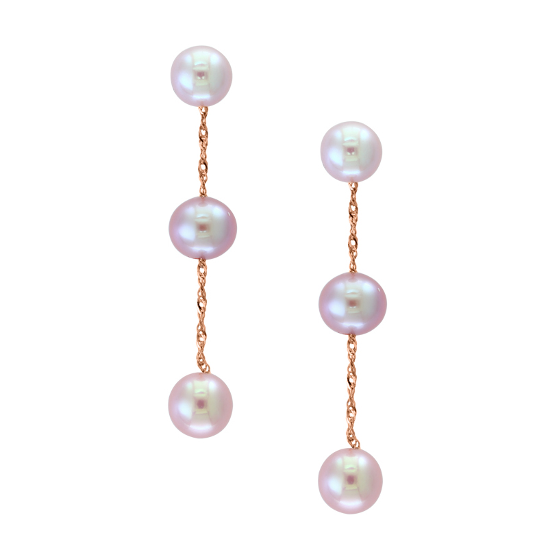 14 Karat Rose Gold Pearl Dangle Earrings