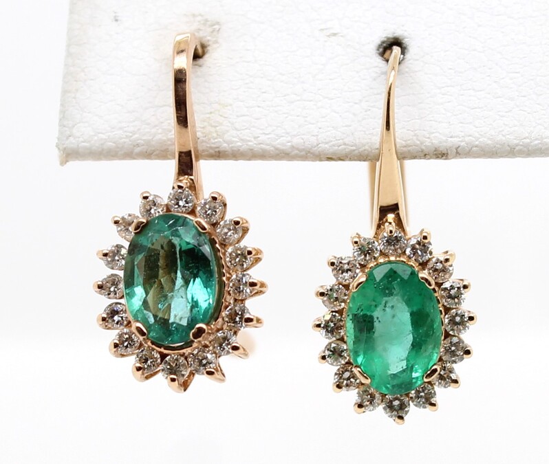 14 Karat Yellow Gold Emerald And Diamond Earrings