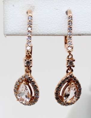 14 karat rose gold morganite and diamond earrings