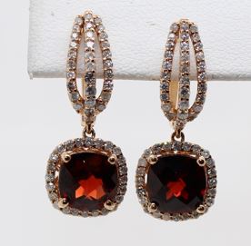 14 Karat Rose Gold Garnet And Diamond Earrings
