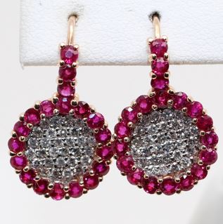 14 Karat Rose Gold Ruby And Diamond Earrings
