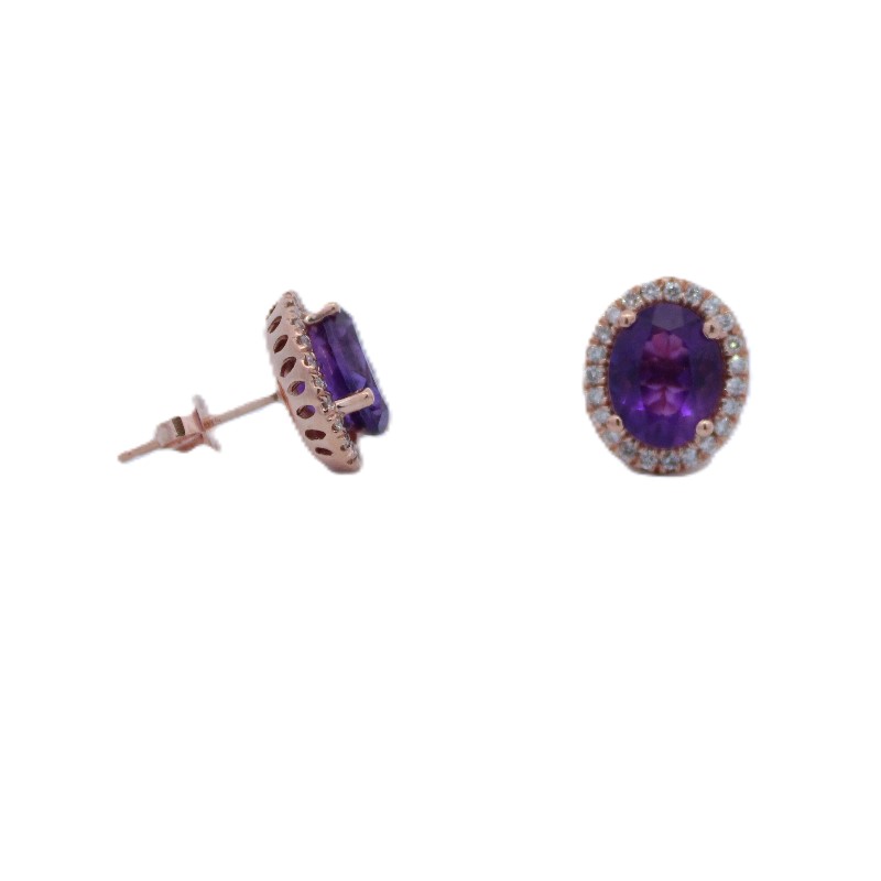 Oval Amethyst Diamond Halo Studs