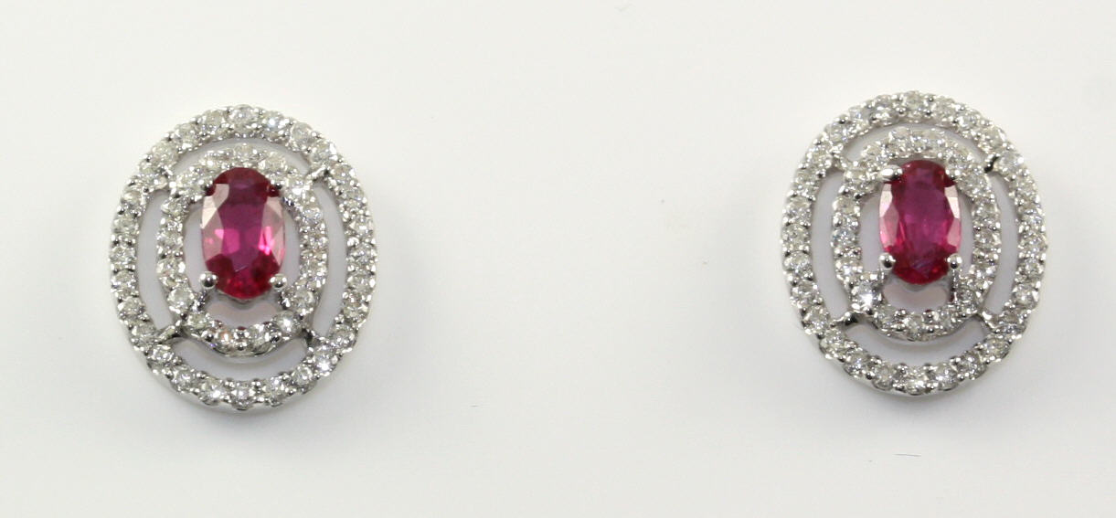 Fana Lds 14Kwg Ruby & Diamond Oval Earrings