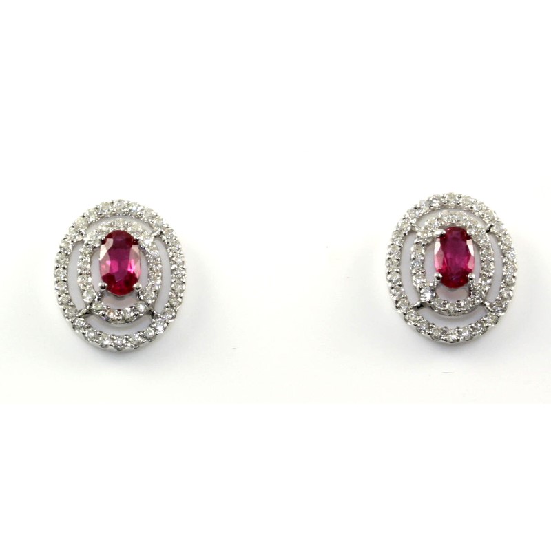 Fana Lds 14Kwg Ruby & Diamond Oval Earrings