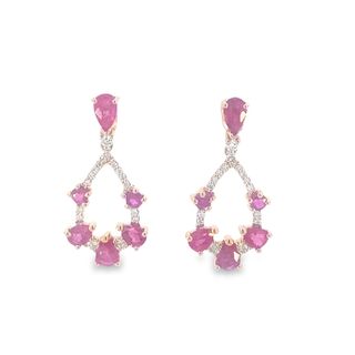 14 Karat Rose Gold Ruby And Diamond Dangle Earrings