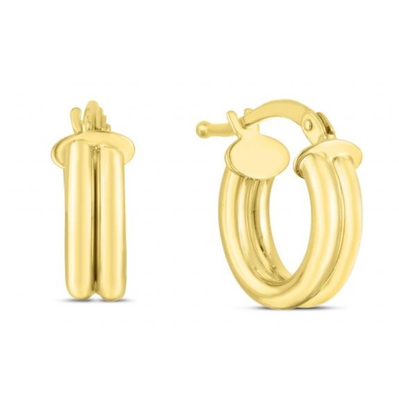 14 Karat Yellow Gold Double Row Hoop Earrings