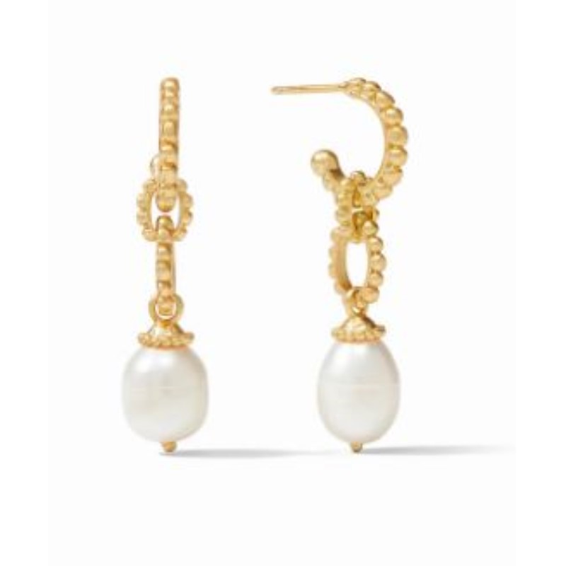 Julie Vos 24 Karat Gold Plated Marbella Midi Hoop & Charm Pearl Earring