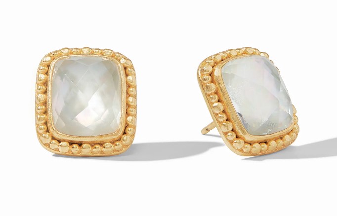Julie Vos 24 Karat Gold Plated Marbella Iridescent Clear Crystal Stud Earrings