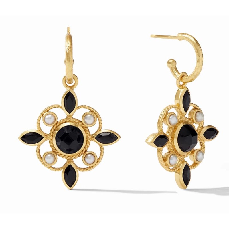 Julie Vos 24 Karat Gold Plated Monaco Obsidian Black And Pearl Hoop  Charm Earrings