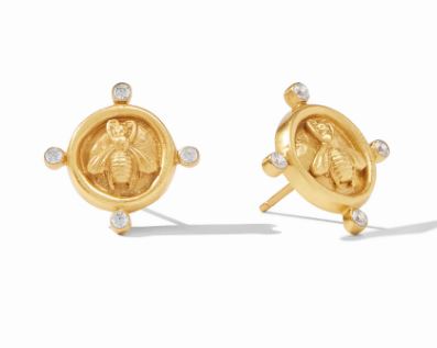 Julie Vos 24 Karat Gold Plated Bee Cameo Stud Earrings