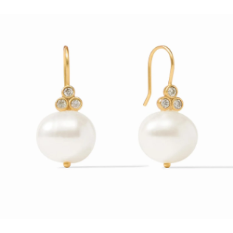 Julie Vos Tudor Pearl Earrings With 3 Round Cut CZ