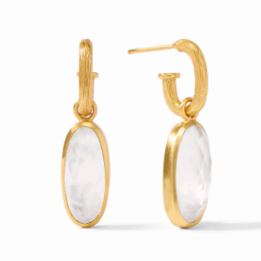 Julie Vos 24 Karat Yellow Gold Plated Ivy Hoop Earrings With A Marquise Shape Dangle Having An Iridescent Clear Crystal