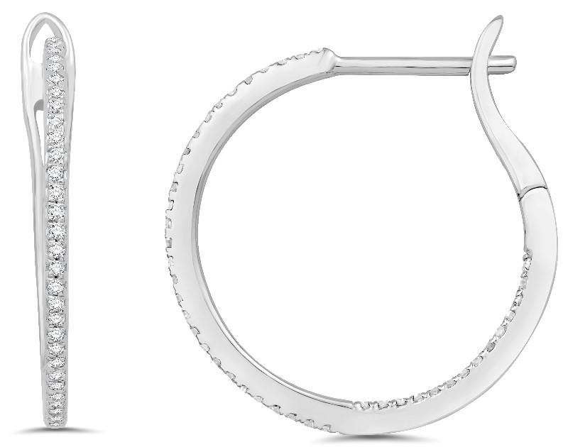 14 Karat White Gold Diamond Petite Huggie In/Out Earrings In The .25 Carat Category