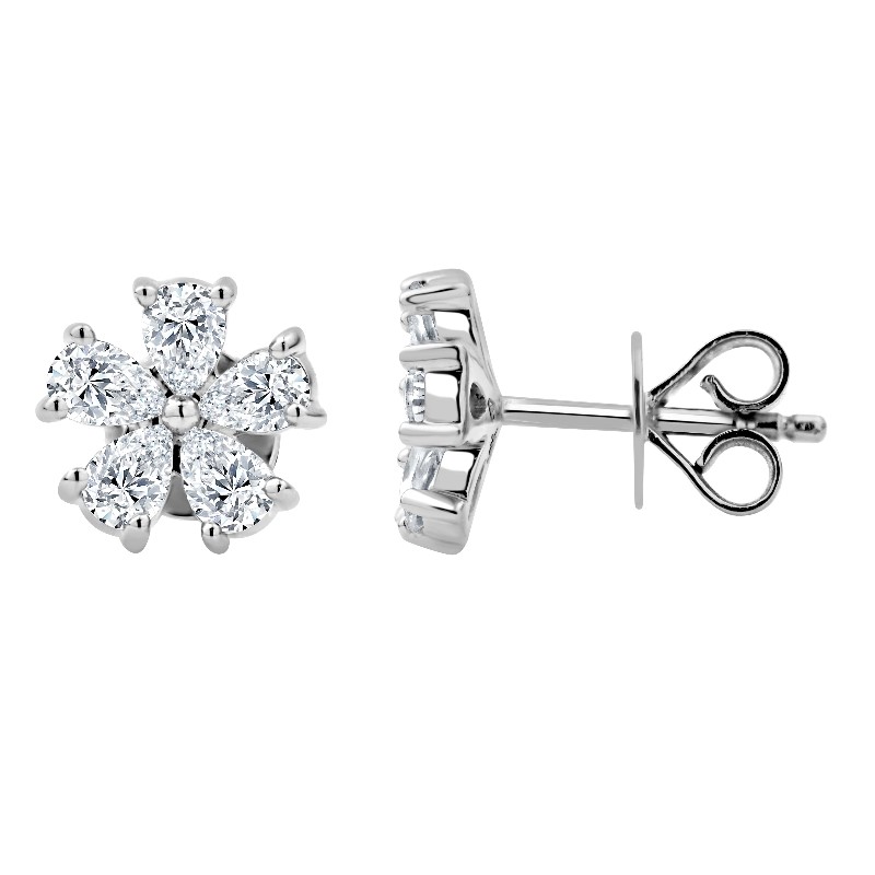 14 Karat White Gold Diamond Flower Shape Diamonds Earrings From The 1.0 Carat Category