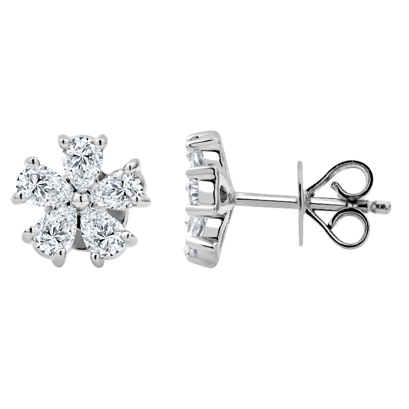 14 Karat White Gold Diamond Flower Shape Diamonds Earrings From The 2.0 Carat Category