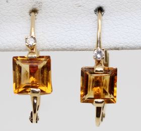 14 Karat Yellow Gold Citrine And Diamond Earrings