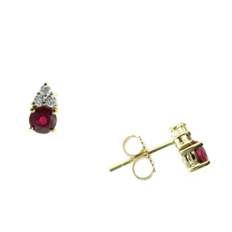 14 Karat Yellow Gold Ruby And Diamond Stud Earrings