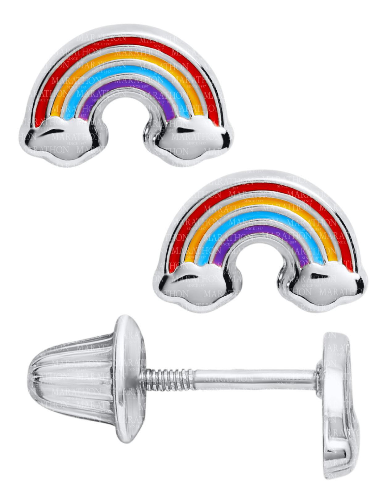 Kiddie Kraft Sterling Silver Enamel Rainbow Earrings With Threaded Posts
