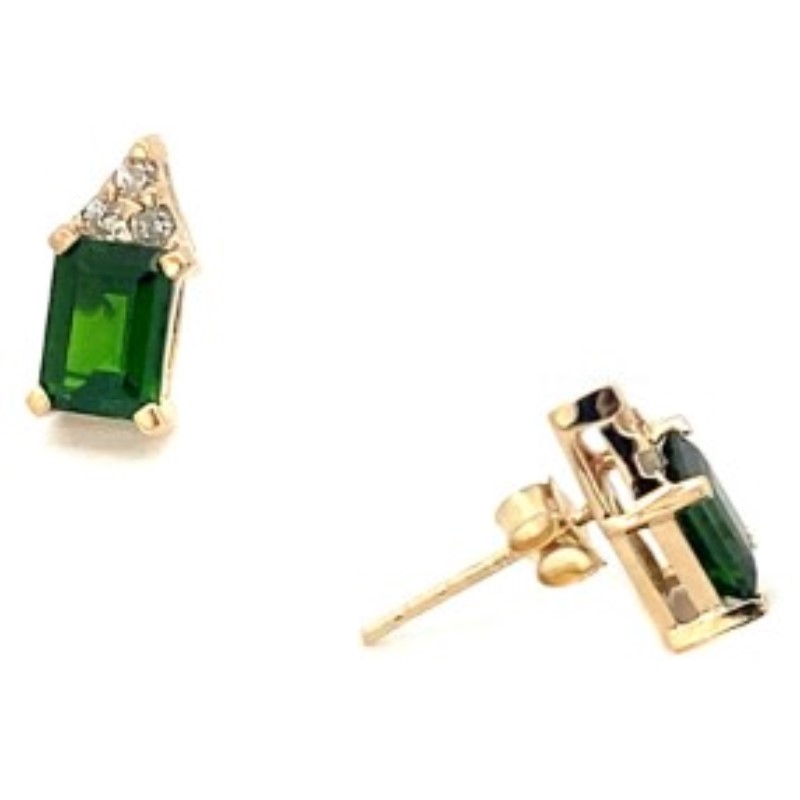 14 Karat Yellow Gold Chrome Diopside And Diamond Stud Earrings