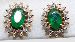 14 Karat Yellow Gold Emerald And Diamond Earrings
